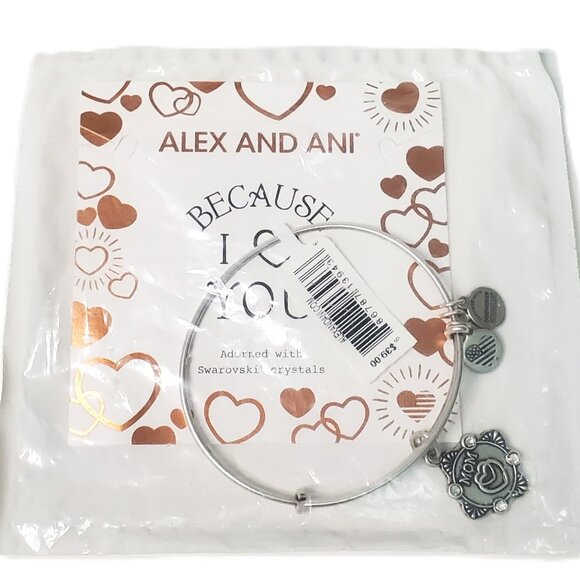 Alex and Ani Because I Love You Mom Silver Tone Crystal-Accented Bangle Bracelet - Picture 5 of 5